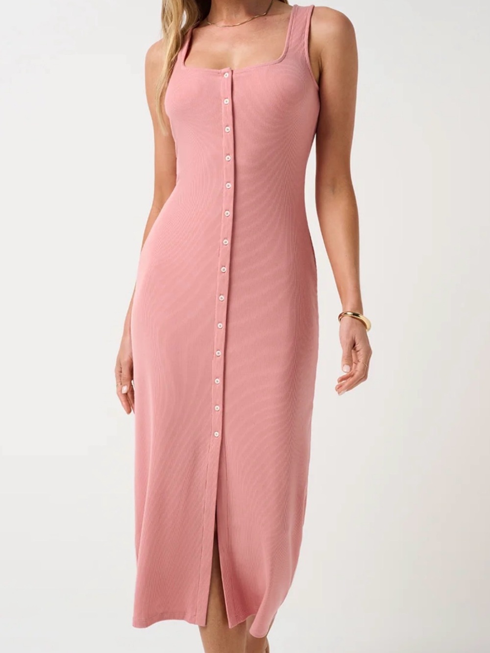 Travis Mathew Sleeveless Button-Front Midi Dress in Dusty Rose